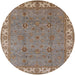 Round Mid-Century Modern Sienna Brown Oriental Rug, urb1324