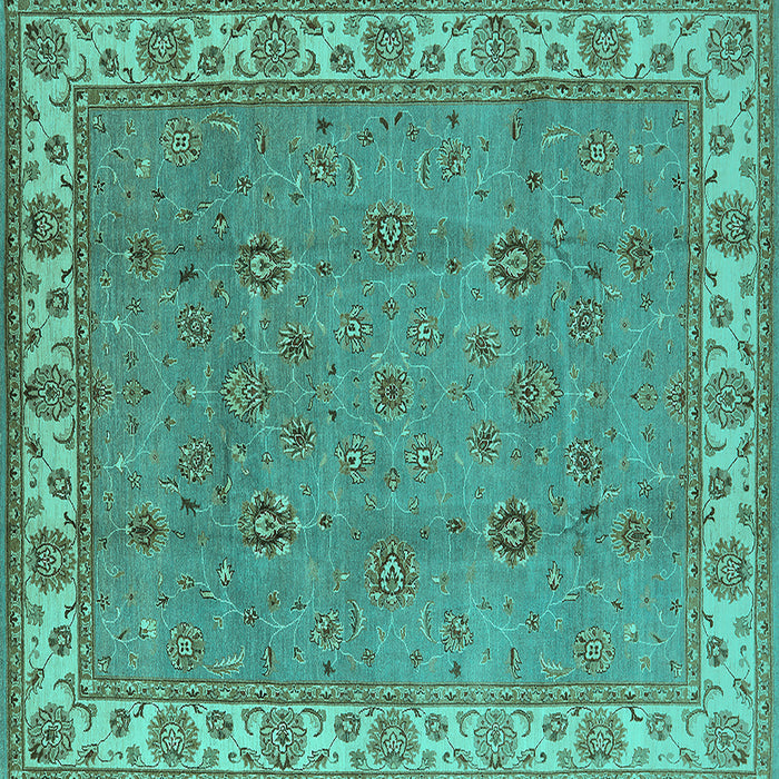 Square Machine Washable Oriental Turquoise Traditional Area Rugs, wshurb1324turq