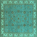 Square Machine Washable Oriental Turquoise Traditional Area Rugs, wshurb1324turq