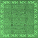 Square Machine Washable Oriental Emerald Green Traditional Area Rugs, wshurb1324emgrn