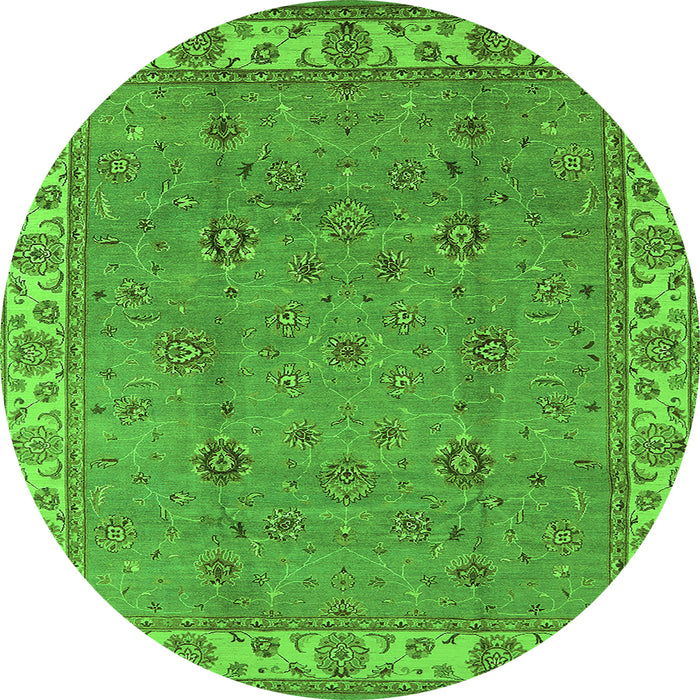 Round Oriental Green Traditional Rug, urb1324grn
