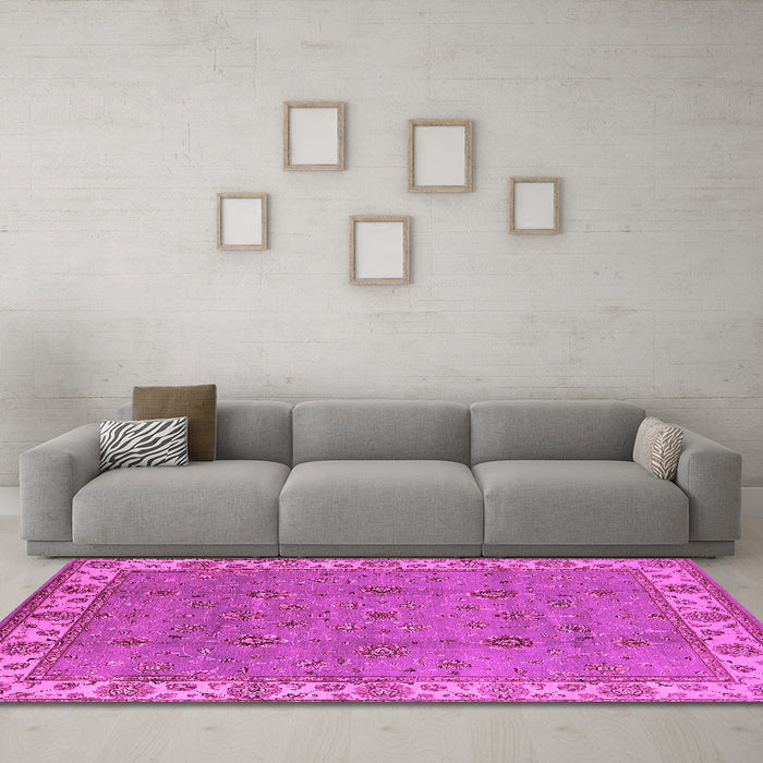 Machine Washable Oriental Pink Traditional Rug in a Living Room, wshurb1324pnk