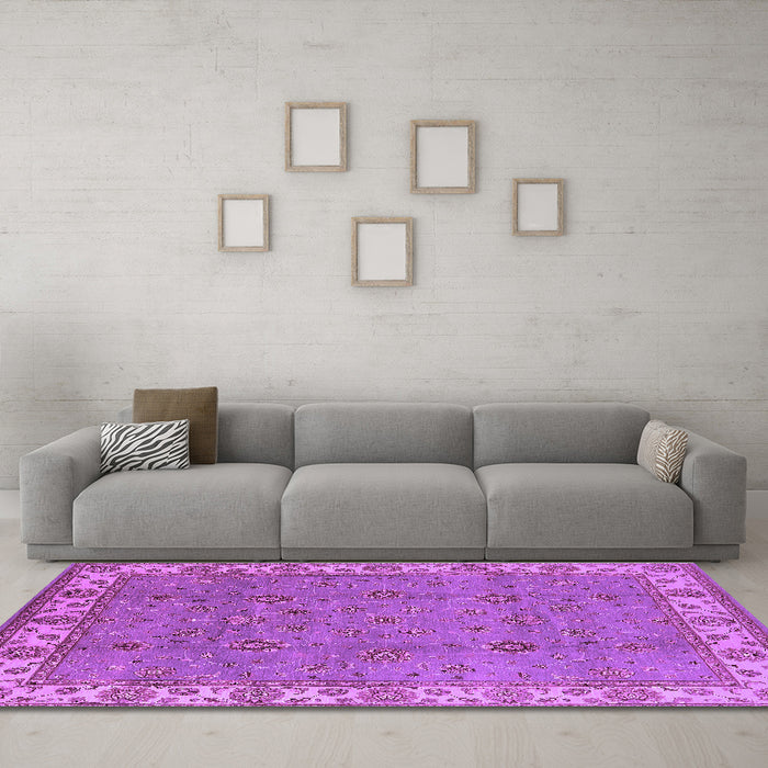 Machine Washable Oriental Purple Traditional Area Rugs in a Living Room, wshurb1324pur