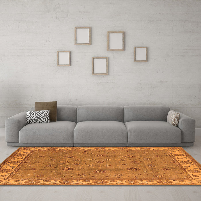 Machine Washable Oriental Orange Traditional Area Rugs in a Living Room, wshurb1324org