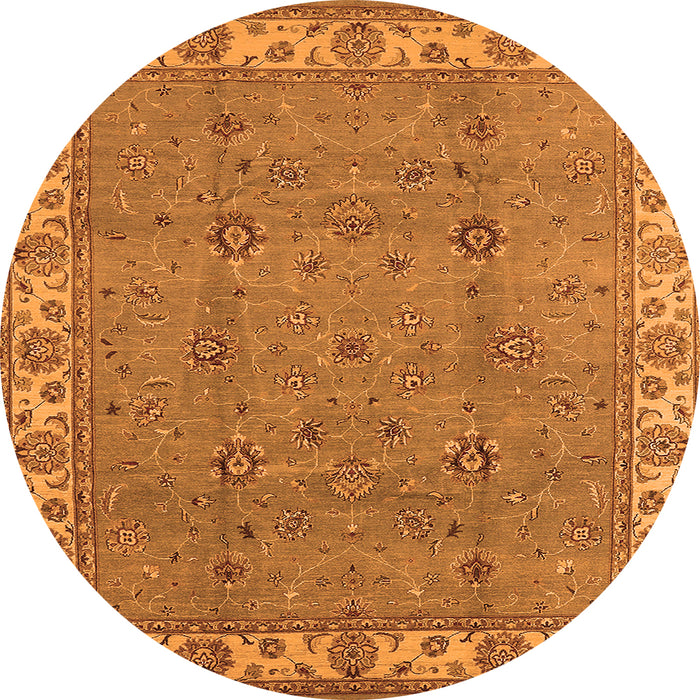 Round Machine Washable Oriental Orange Traditional Area Rugs, wshurb1324org