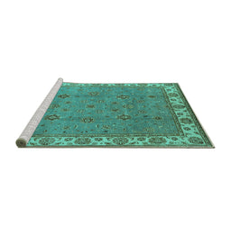 Sideview of Machine Washable Oriental Turquoise Traditional Area Rugs, wshurb1324turq