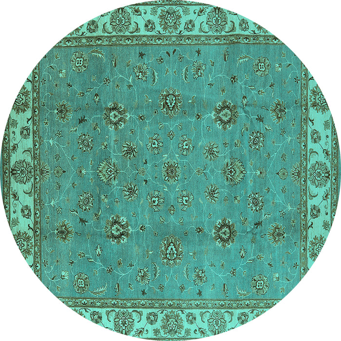 Round Oriental Turquoise Traditional Rug, urb1324turq