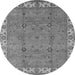 Round Machine Washable Oriental Gray Traditional Rug, wshurb1324gry