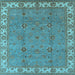 Square Machine Washable Oriental Light Blue Traditional Rug, wshurb1324lblu