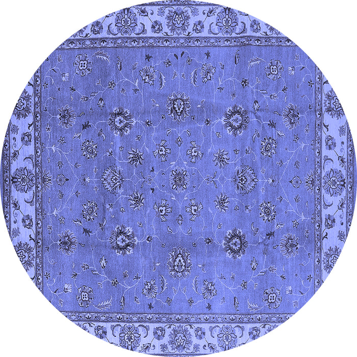 Round Machine Washable Oriental Blue Traditional Rug, wshurb1324blu