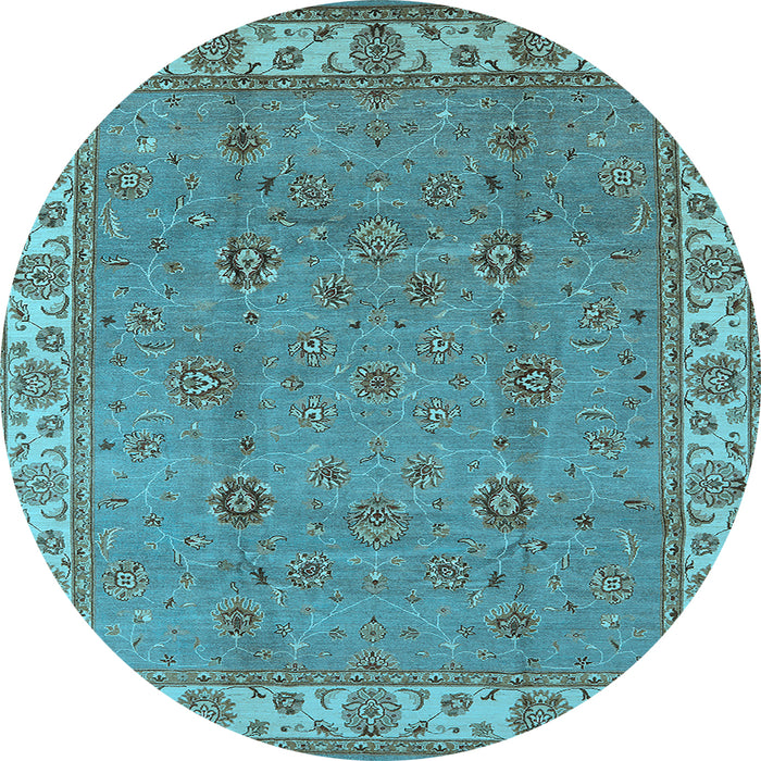 Round Machine Washable Oriental Light Blue Traditional Rug, wshurb1324lblu
