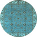 Round Machine Washable Oriental Light Blue Traditional Rug, wshurb1324lblu