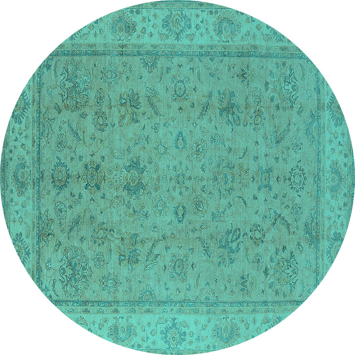Round Machine Washable Oriental Turquoise Traditional Area Rugs, wshurb1325turq