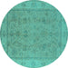 Round Machine Washable Oriental Turquoise Traditional Area Rugs, wshurb1325turq