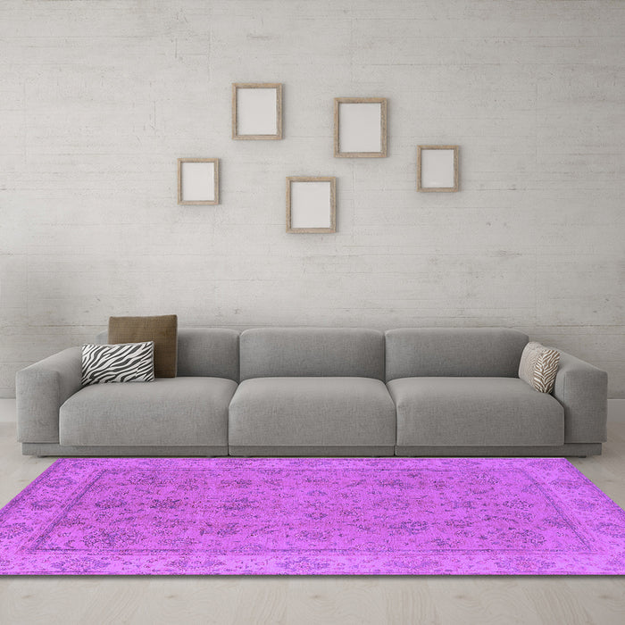 Machine Washable Oriental Purple Traditional Area Rugs in a Living Room, wshurb1325pur
