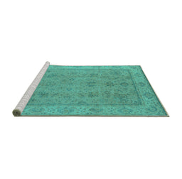 Sideview of Machine Washable Oriental Turquoise Traditional Area Rugs, wshurb1325turq
