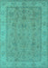 Machine Washable Oriental Turquoise Traditional Area Rugs, wshurb1325turq