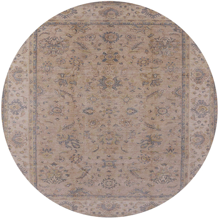 Round Mid-Century Modern Dark Almond Brown Oriental Rug, urb1325