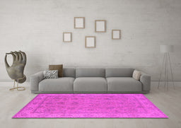 Machine Washable Oriental Pink Traditional Rug in a Living Room, wshurb1325pnk