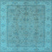 Square Machine Washable Oriental Light Blue Traditional Rug, wshurb1325lblu