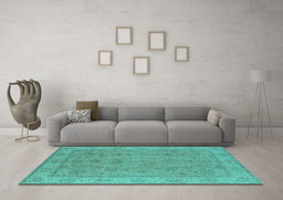 Machine Washable Oriental Turquoise Traditional Area Rugs in a Living Room,, wshurb1325turq