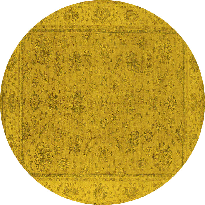 Round Machine Washable Oriental Yellow Traditional Rug, wshurb1325yw