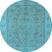 Round Machine Washable Oriental Light Blue Traditional Rug, wshurb1325lblu