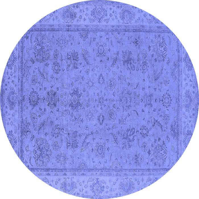 Round Machine Washable Oriental Blue Traditional Rug, wshurb1325blu