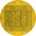 Round Machine Washable Oriental Yellow Traditional Rug, wshurb1326yw