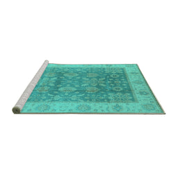 Sideview of Machine Washable Oriental Turquoise Traditional Area Rugs, wshurb1326turq