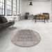 Round Mid-Century Modern Granite Gray Oriental Rug in a Office, urb1326