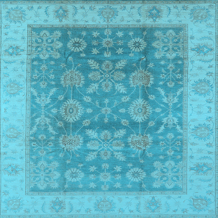 Square Machine Washable Oriental Light Blue Traditional Rug, wshurb1326lblu