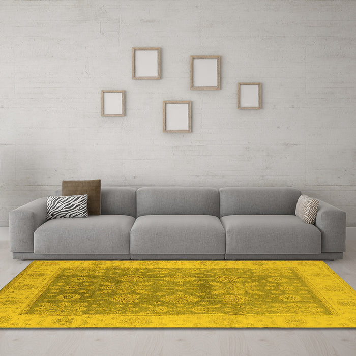 Machine Washable Oriental Yellow Traditional Rug in a Living Room, wshurb1326yw