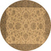 Round Oriental Brown Traditional Rug, urb1327brn