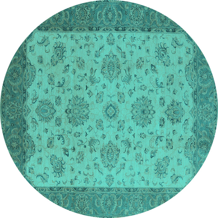 Round Oriental Turquoise Traditional Rug, urb1327turq