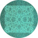 Round Oriental Turquoise Traditional Rug, urb1327turq