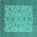 Square Machine Washable Oriental Turquoise Traditional Area Rugs, wshurb1327turq