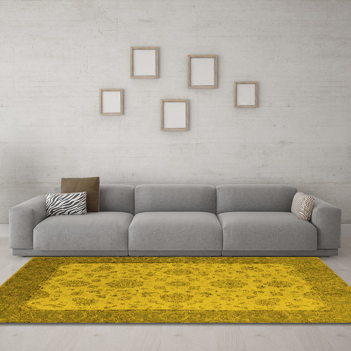 Machine Washable Oriental Yellow Traditional Rug in a Living Room, wshurb1327yw