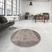 Round Mid-Century Modern Sandstone Brown Oriental Rug in a Office, urb1327