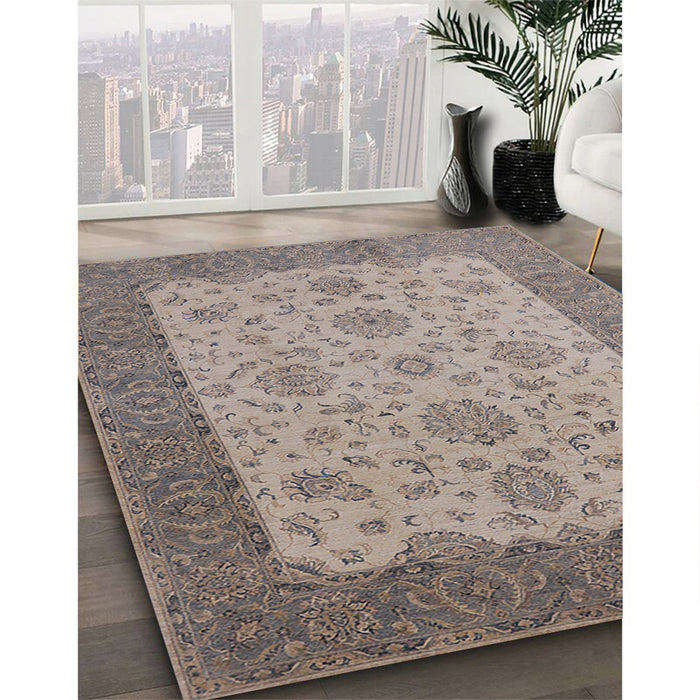 Mid-Century Modern Sandstone Brown Oriental Rug in Family Room, urb1327
