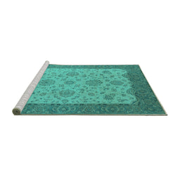 Sideview of Machine Washable Oriental Turquoise Traditional Area Rugs, wshurb1327turq