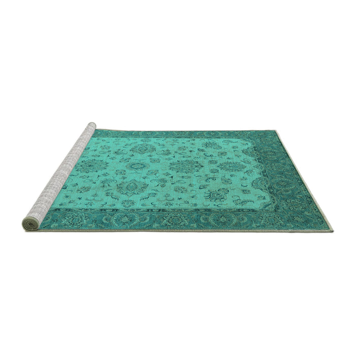 Sideview of Machine Washable Oriental Turquoise Traditional Area Rugs, wshurb1327turq