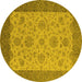 Round Oriental Yellow Traditional Rug, urb1327yw