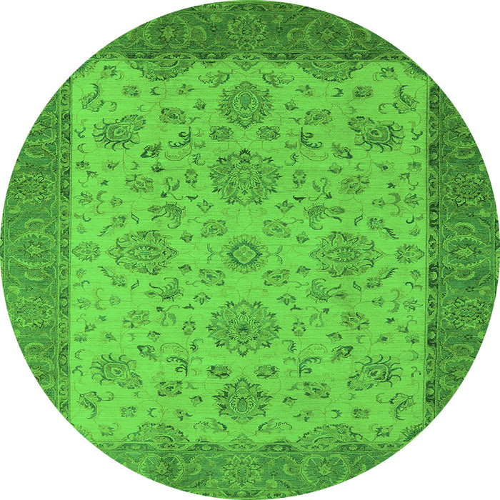 Round Machine Washable Oriental Green Traditional Area Rugs, wshurb1327grn