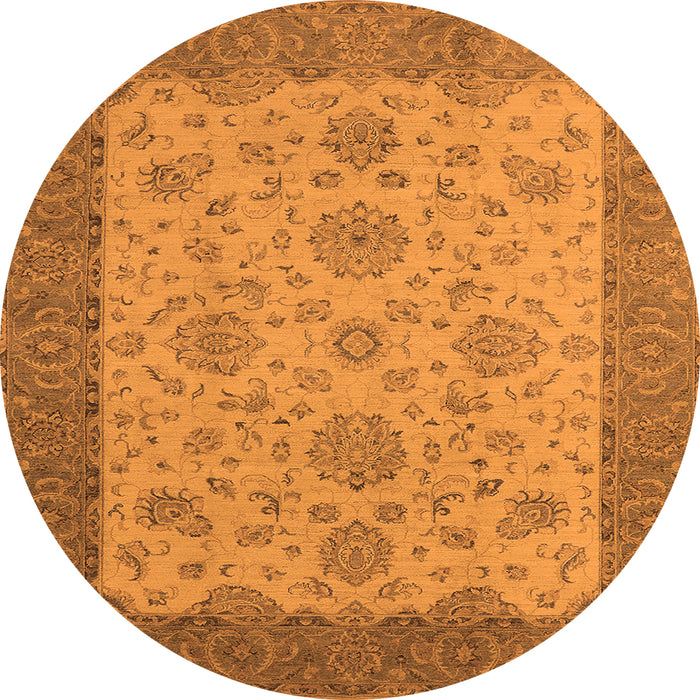 Round Machine Washable Oriental Orange Traditional Area Rugs, wshurb1327org