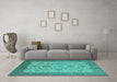 Machine Washable Oriental Turquoise Traditional Area Rugs in a Living Room,, wshurb1327turq