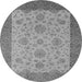 Round Machine Washable Oriental Gray Traditional Rug, wshurb1327gry