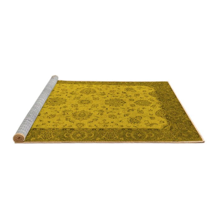 Sideview of Machine Washable Oriental Yellow Traditional Rug, wshurb1327yw