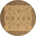 Round Machine Washable Oriental Brown Traditional Rug, wshurb1327brn