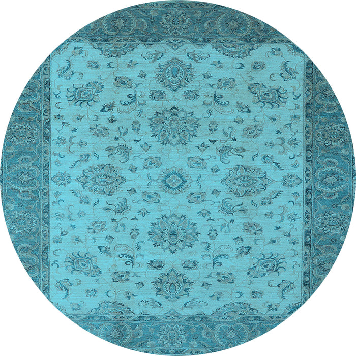 Round Oriental Light Blue Traditional Rug, urb1327lblu